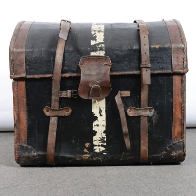 Lot 500 - Canvas and leather bound travelling trunk