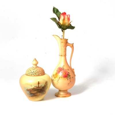 Lot 82 - Royal Worcester blush ivory pot pourri vase and ewer.