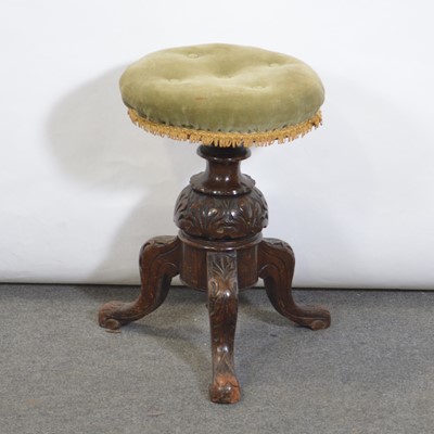 Lot 435 - Victorian piano stool, two chairs and a stand