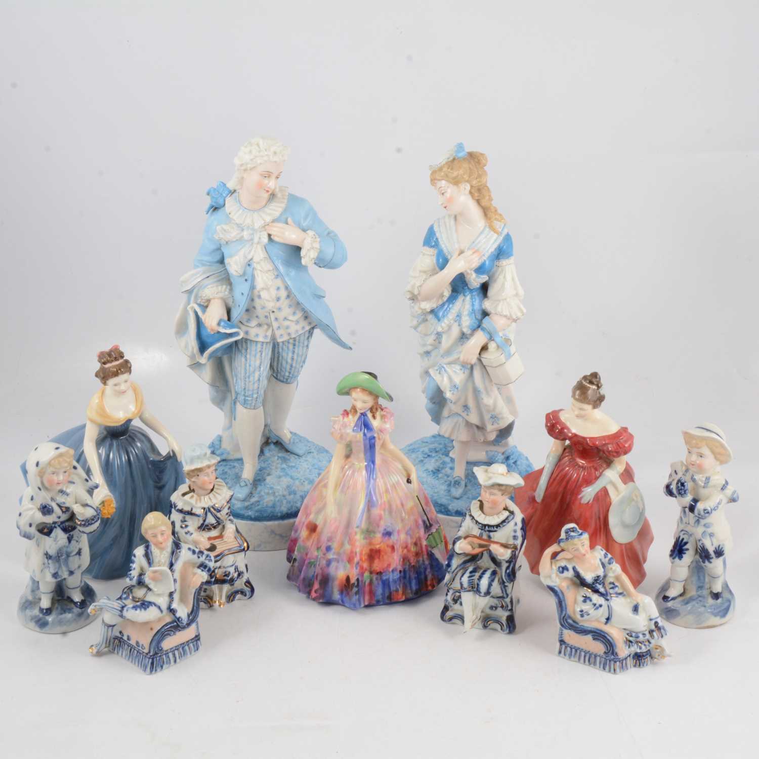 Lot 71 - Pair of French porcelain figures and a collection of figurines
