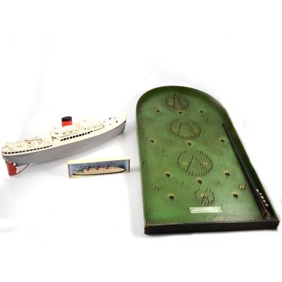 Lot 140 - Tri-ang Ocean Liner, Chad Valley boat and a Bagatelle board.