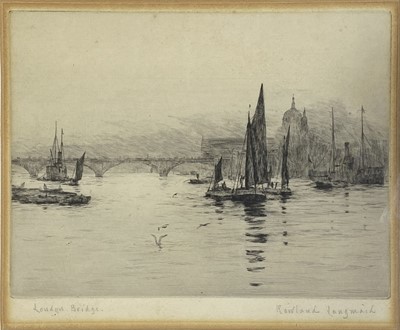 Lot 419 - After Rowland Langmaid, London Bridge, etching, and three other prints