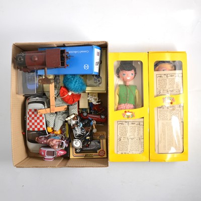 Lot 121 - Mixed toys and models; including three Pelham Puppets; Hornby O gauge LMS 0-4-0 etc