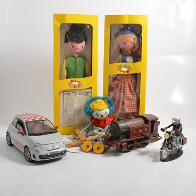 Lot 121 - Mixed toys and models; including three Pelham Puppets; Hornby O gauge LMS 0-4-0 etc
