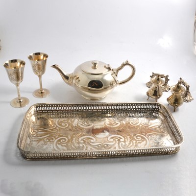 Lot 136 - Electroplated entree dishes, goblets, and other wares.