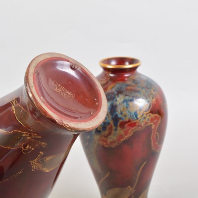 Lot 76 - Pair of Bernard Moore flambe vases, owl and mice design