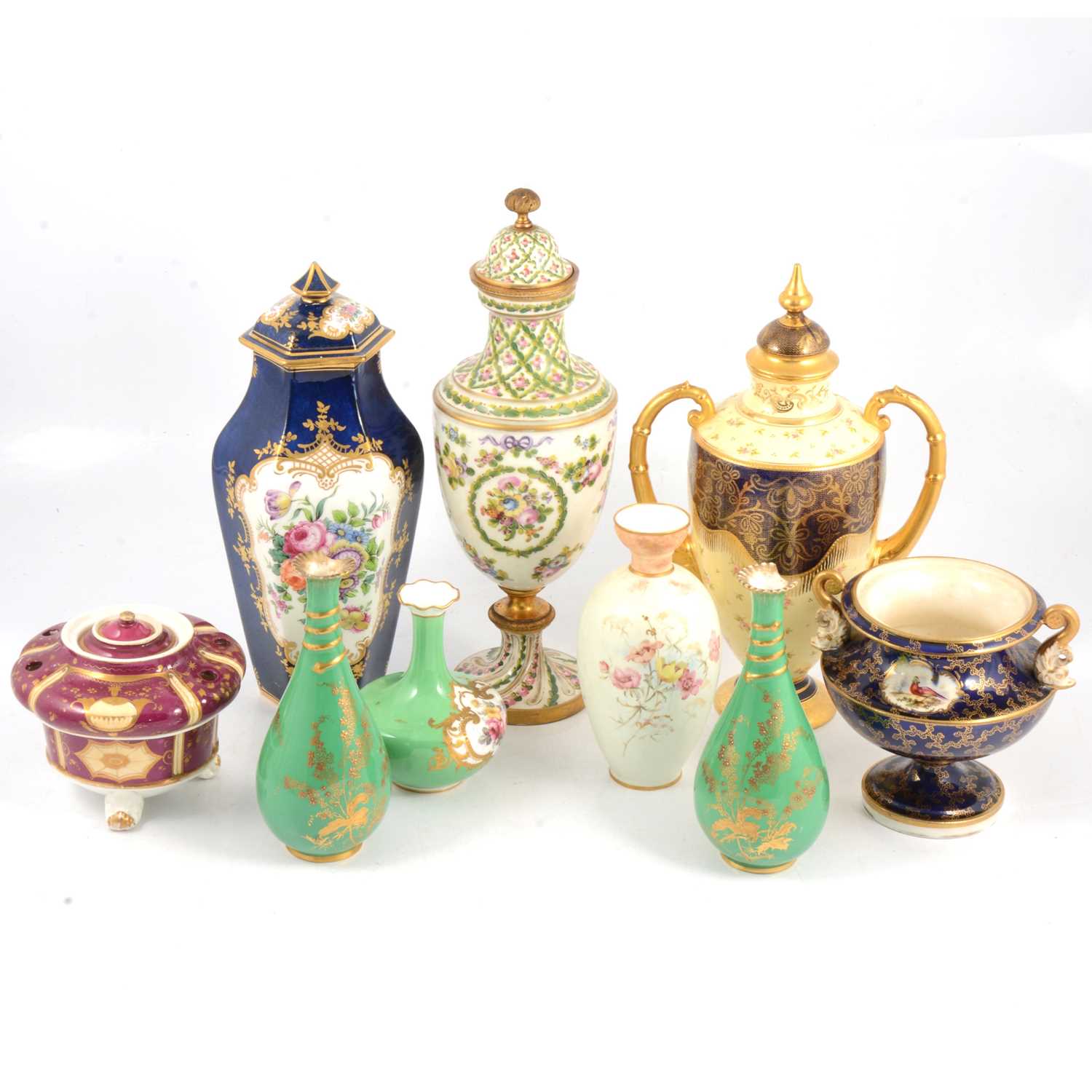 Lot 55 - Quantity of decorative ceramic vases, including Crown Derby and Coalport