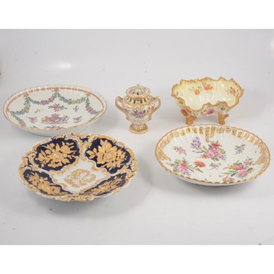 Lot 39 - Samson style armorial dish, and other Continental dishes and similar vase and cover