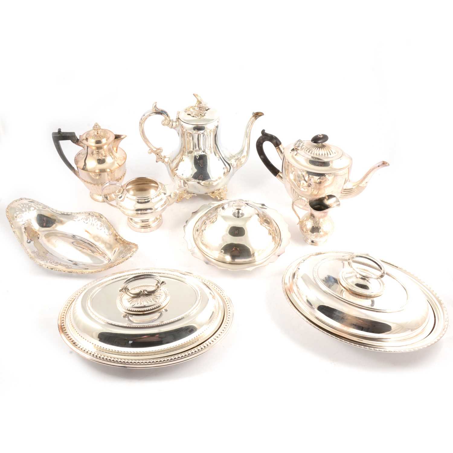 Lot 109 - A Victorian Britannia Metal coffee pot and a small collection of silver plate