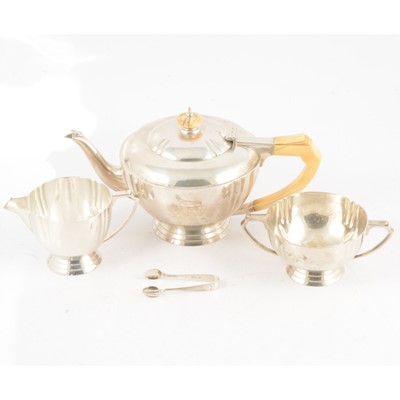 Lot 192 - Art Deco three-piece silver teaset, Pearce & Sons, Leicester, hallmarked London 1936.