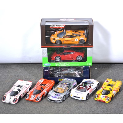 Lot 181 - Eight 1:18 scale model racing cars; including Universal Hobbies Porsche 917