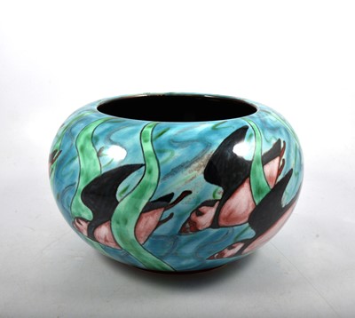 Lot 82 - Poole Pottery 'Puffins' concave bowl, signed by N Massarella.