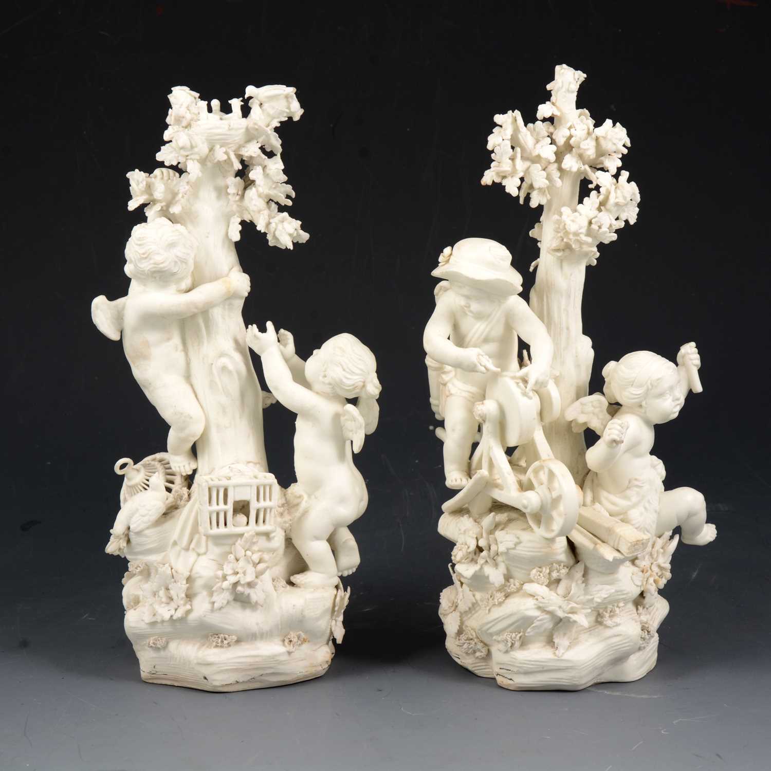 Lot 9 - Two  Derby biscuit porcelain groups, Air and Fire from the Four Elements