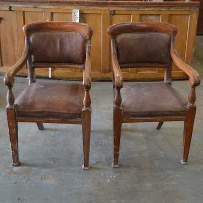 Lot 590 - Set of five oak elbow chairs