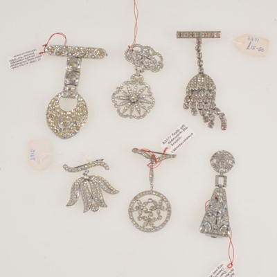 Lot 295 - Six paste set fob brooches/clips.