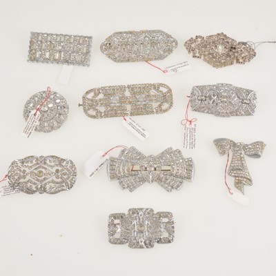 Lot 302 - Ten Art Deco clear paste set brooches