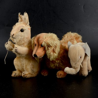Lot 296 - Three Steiff plush animal toys, Sausage dog, elephant and squirrel