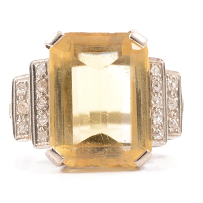 Lot 39 - A lady's large citrine and diamond dress ring.