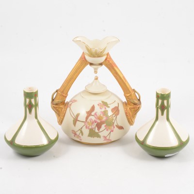 Lot 42 - Royal Worcester twin-handled vase, and a pair of Villeroy & Boch vases