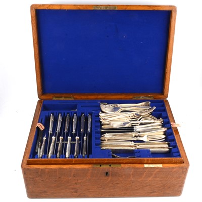 Lot 160 - Edwardian oak canteen case, by Walker & Hall; and part canteen of cutlery