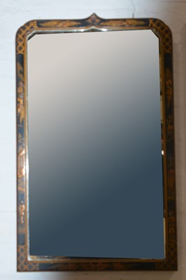 Lot 590 - Lacquered and chinoiserie decorated wall mirror.