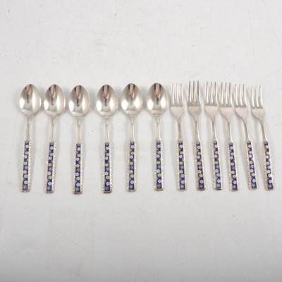 Lot 285 - Set of six Japanese white metal spoons and forks.