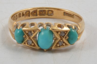 Lot 267 - A turquoise and diamond half hoop ring.