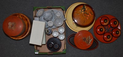 Lot 126 - Two Japanese turned wood bowls, and other Japanese artefacts.
