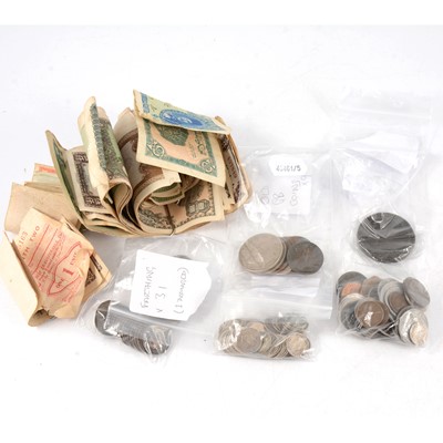 Lot 188 - Collection of Wartime Bank Notes, pre-decimal coinage, some silver.