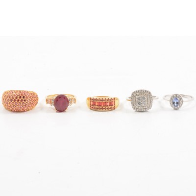 Lot 319 - Five silver and silver-gilt gemset dress rings.