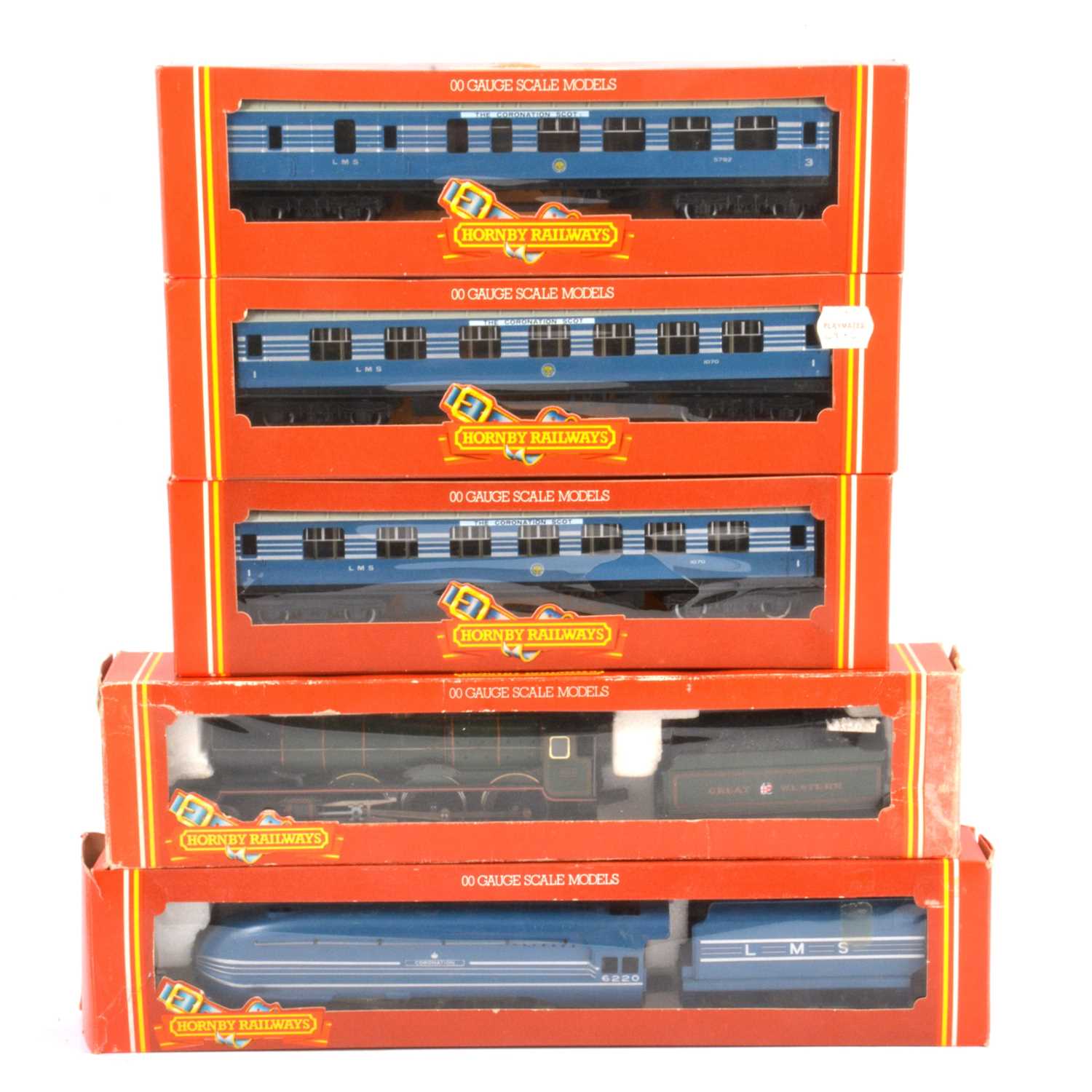Lot 59 - Hornby OO gauge model railways, two locomotives and three passenger coaches.