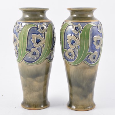 Lot 9 - Pair of Royal Doulton Art Nouveau vases by Bessie Newberry.