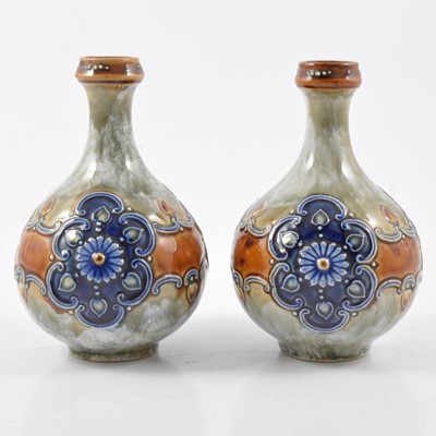 Lot 2 - Pair of Royal Doulton stoneware vases by E Violet Hayward.