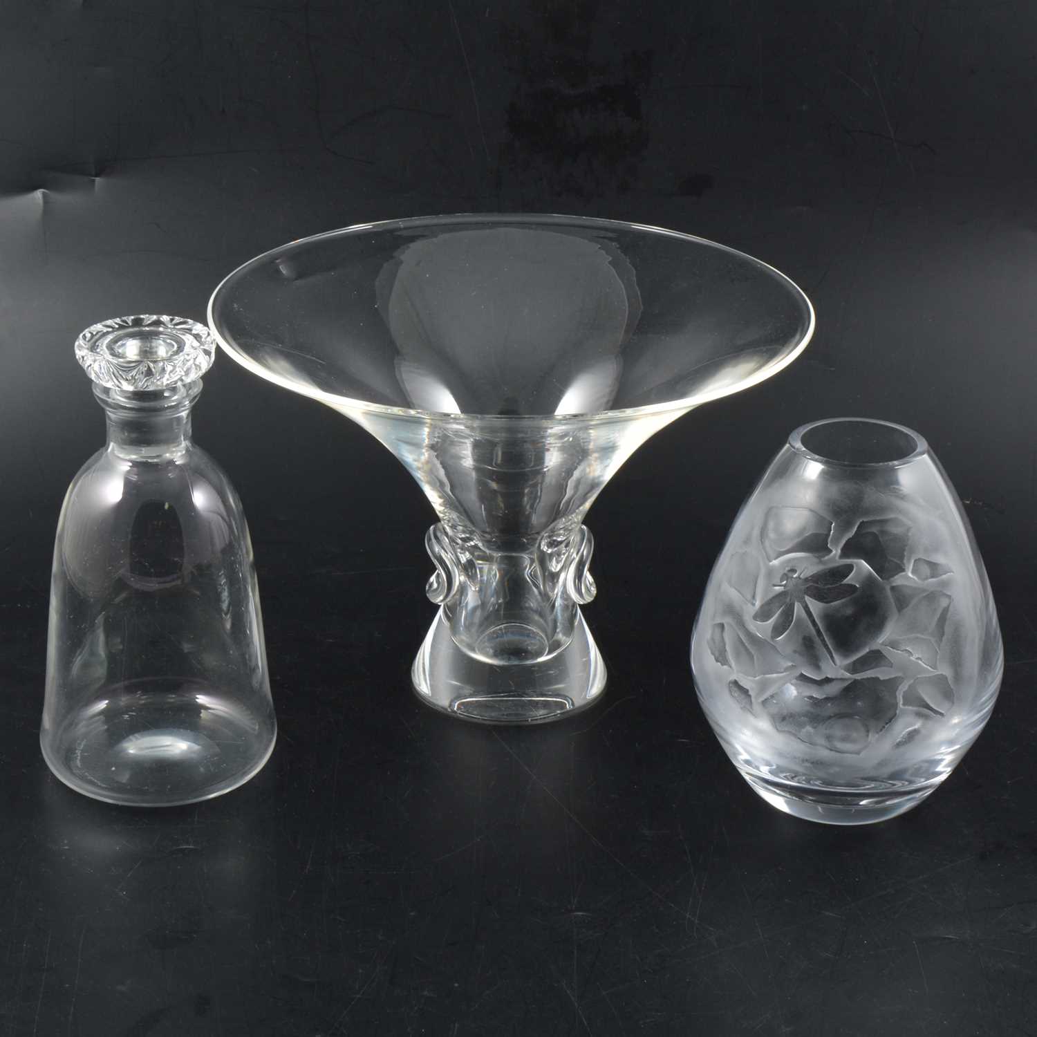 Lot 28 - Daum decanter, Steuben Studio Glass vase, and another glass vase.