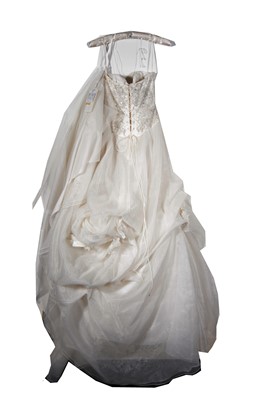 Lot 381A - A strapless ivory designer wedding dress by Maureen Myring Kesterton.