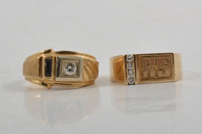 Lot 274 - Two gentleman's signet rings set with diamonds.