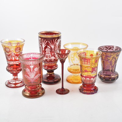 Lot 31 - Seven Bohemian glass beakers and vases