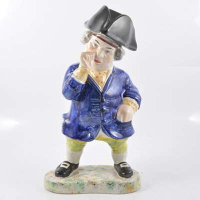 Lot 25 - A 19th century snuff taking standing man toby jug with hat.