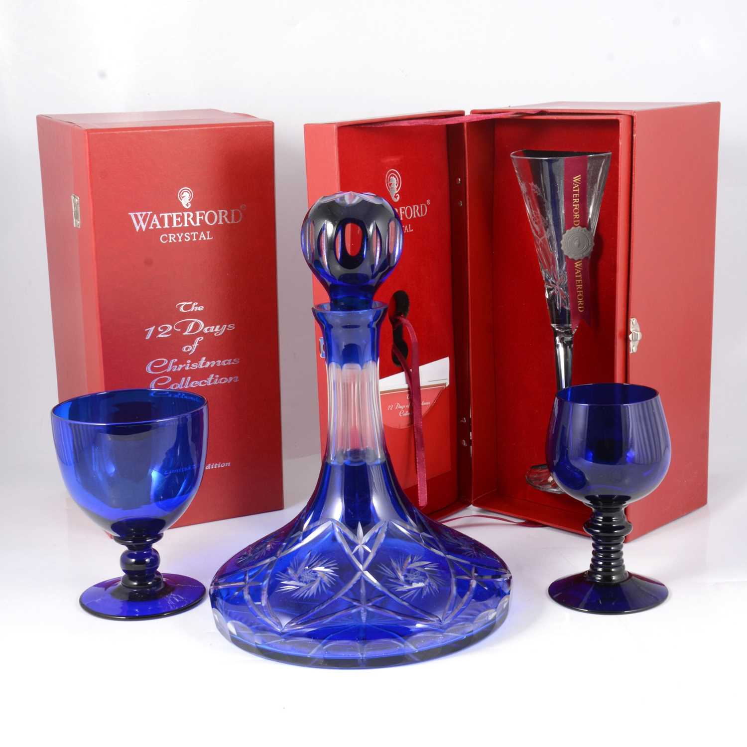 Lot 118 - Glassware; ships decanter, Waterford flutes, etc.