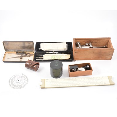 Lot 19 - Riefler drawing instruments, R&S Mfg Co compass, and other vintage scientific items.