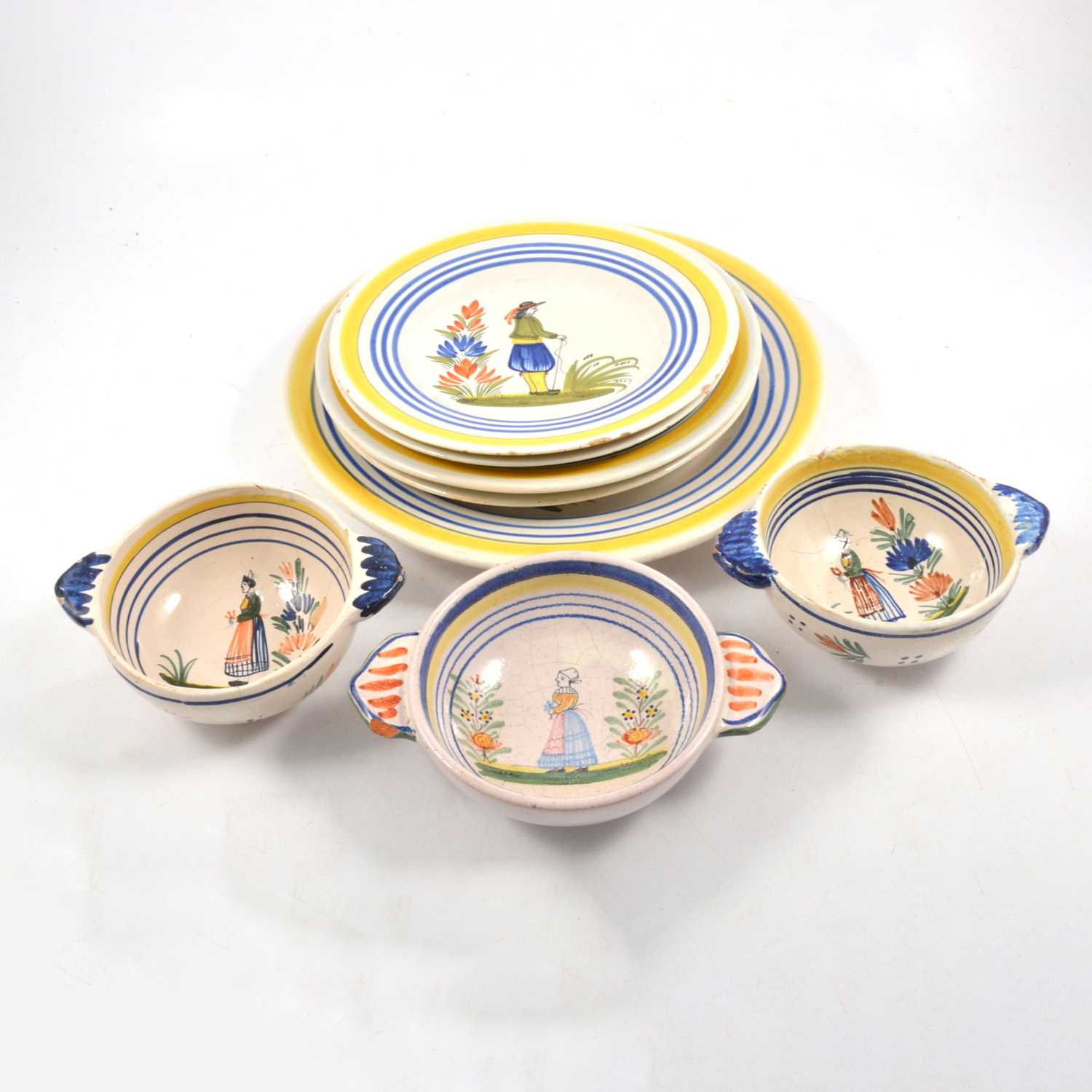 Lot 59 - Quantity of Quimper faience earthenware plates and bowls.