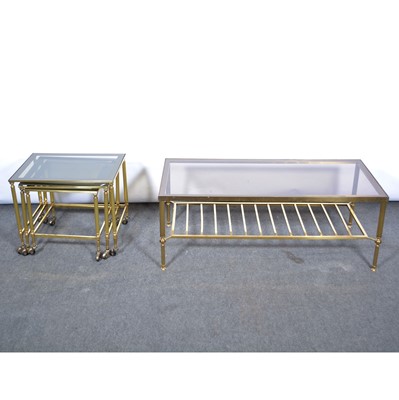 Lot 468 - Nest of three brass coffee table and a large brass coffee table