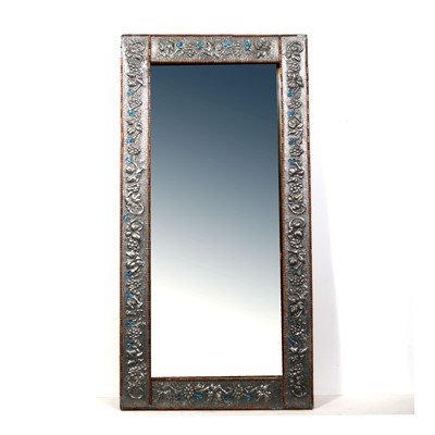 Lot 535 - Rectangular pewter framed mirror with turquoise glass cabochons.