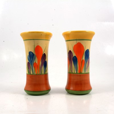 Lot 13 - Pair of Clarice Cliff crocus pattern vases
