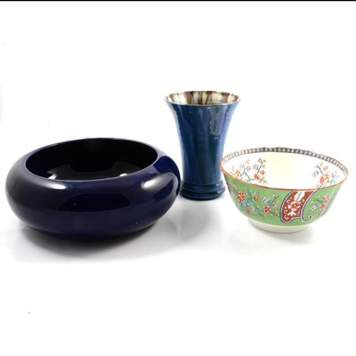 Lot 44 - A Doulton blue glazed bowl, Brannham vase, Coalport bowl.