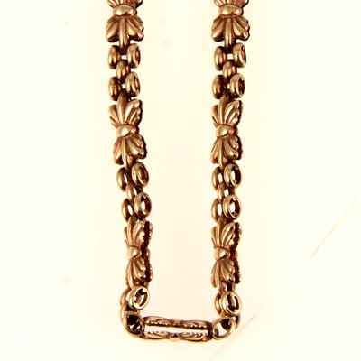 Lot 252 - A 9 carat yellow gold fancy link necklace.