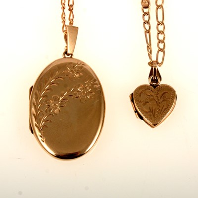 Lot 257 - Two 9 carat gold lockets and chains.