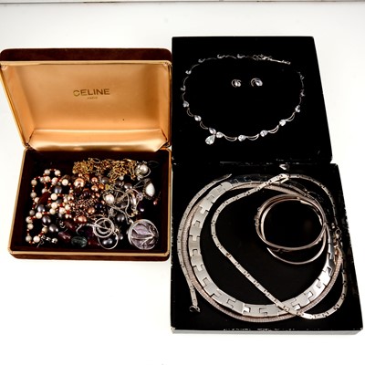 Lot 273 - A collection of silver and costume jewellery, pearl necklaces.