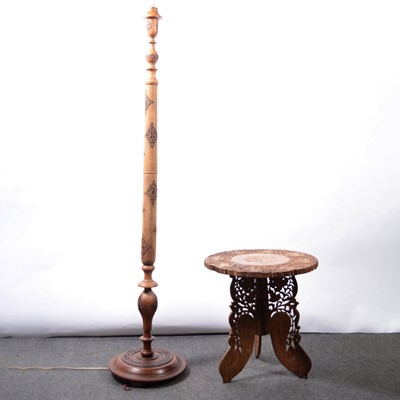 Lot 489 - African carved hardwood lamp and a table