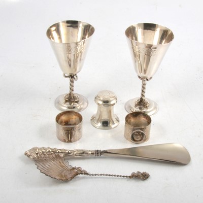 Lot 232 - Pair of Zambian white metal goblets, and other white metal and silver wares.